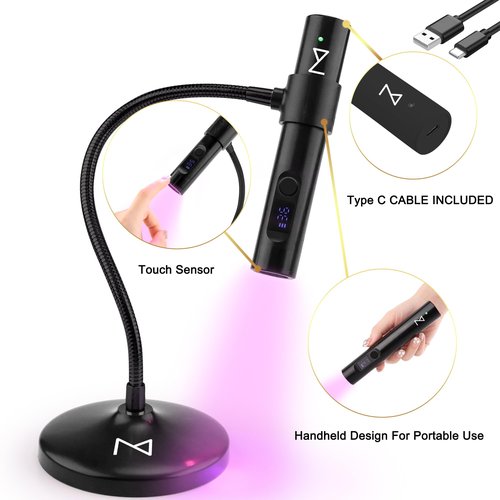 M - GlamCure GO Nail Flash Cure Lamp with Focus Beam Technology, Touch Screen - LED & UV Nail Light - Curing Lamp for Gel Nails, Acrylic, Builder - Portable & Adjustable (Black)