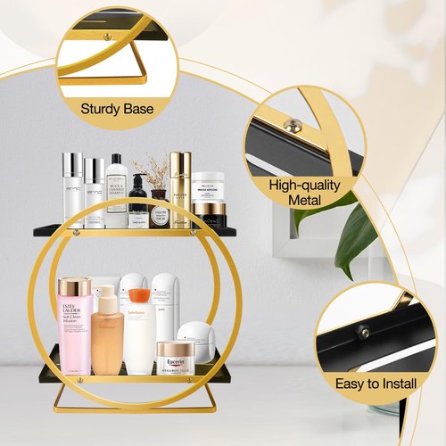 KZZDNN Perfume Organizer for Women, 2 Tier Black Gold Perfume Organizer for Dresser, Makeup Organizer for women, Kincare Storage, Bathroom, Vanity