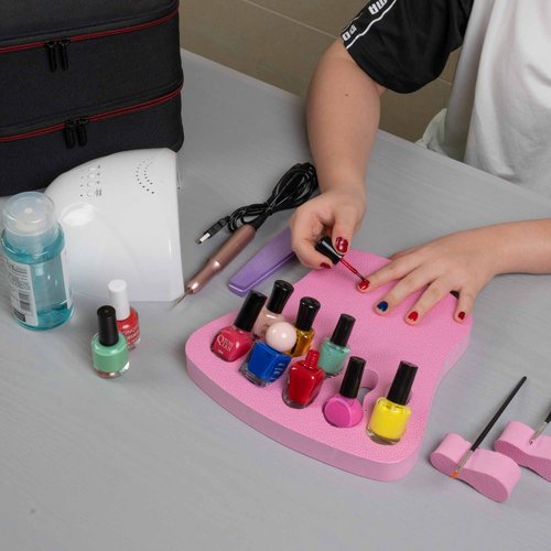 ButterFox Nail Polish Organizer Holder, Nail Art Manicure Hand Stand Mat Rest Work Station (Pink)