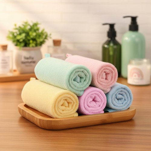 Tudomro 10 Pcs Exfoliating Washcloths Double Sided Man Wash Cloths Body Face Exfoliating Scrub Cloths for Shower Men Women (10.2 x 8.7 Inc,Macaron Color)