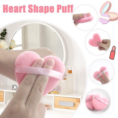 Skiennix Powder Puff - Soft Heart Shape Makeup Sponge for Loose & Mineral Powder | 6 Pieces, Pink