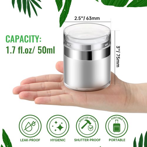 Jaisie.W Airless Pump Jar 1.7oz 2Pack, 50ml Airless Bottles, Acrylic Moisturizer Pump for Thick Cream