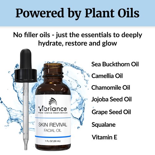 Vibriance Skin Revival Facial Oil - Natural Ingredients - Face Hydrating for Sensitive and Dry Types, with Vitamin E, Sea Buckthorn, Camellia, Squalane - Vegan, Paraben-Free