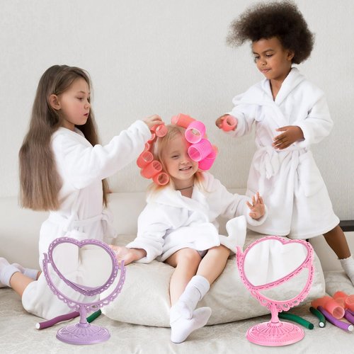 Lineshading 8 Pcs Heart Mirror Purple Pink Heart Shaped Mirror Spa Party Supplies for Girls Makeup Spa Birthday Party Favors