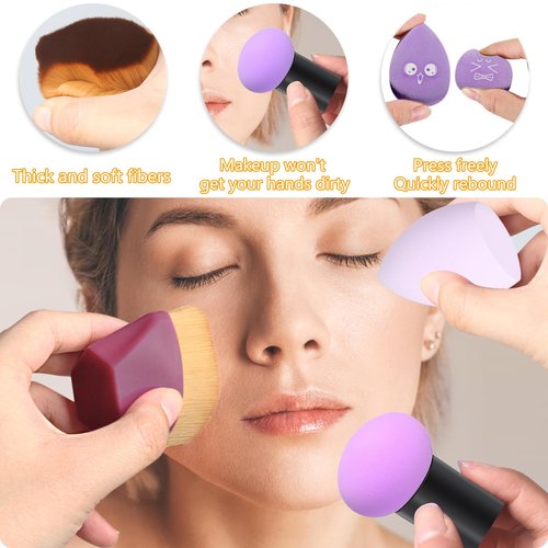 1 Pieces Foundation Brushes,3 Pieces Set of Makeup Sponges Foundation Beauty Sponge Blending Wet and Dry Make Up Applicator Cosmetic Concealer Face Brush Eyes Sticks Powder Puff With Handle (purple)