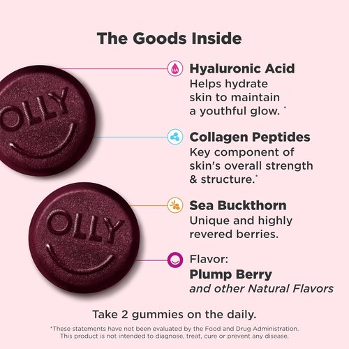 OLLY Glowing Skin Gummies - Hydrated & Youthful Skin with Hyaluronic Acid & Collagen Peptides | 50 Count