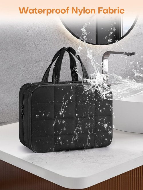 Manuqia Travel Toiletry Bag with Separate Jewelry Organizer, Water-resistant Makeup Bag with Hanging Hook, Large Capacity Travel Organizer for Toiletries, Cosmetic, Vacation Accessories - Medium