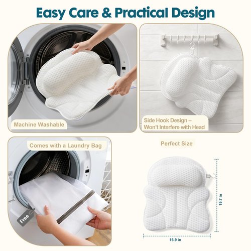 Bath Pillow Bathtub Pillow, Luxury Bath Pillows for Tub with Head, Neck & Back Support, 4D Air Mesh Bath tub Pillow with Extended Wings, Non-Slip Suction Cups Relaxing Spa Gift for Woman