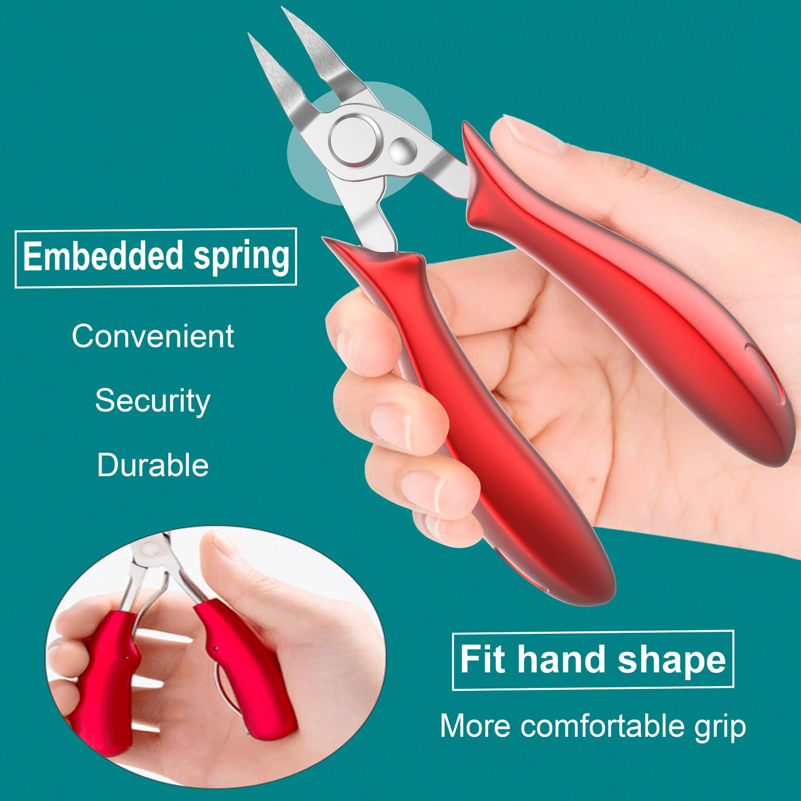 XIORRY Ingrown Toenail Clippers (Upgrade), Steel Nail Clippers for Professional Podiatrist, Unique Long Handle Curved Blade Tool for Thick & Ingrown Nails, Suitable for Men, Women and Elderly (red)