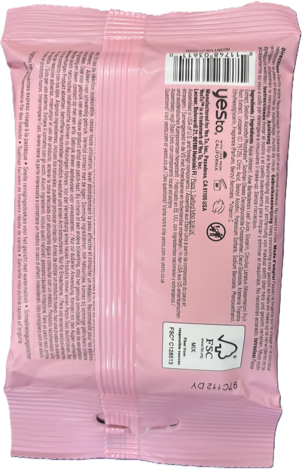 Yes To Watermelon Facial Wipes - Hydrating & Refreshing Formula, Natural & Vegan, 10 Count