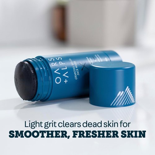 Oars + Alps Exfoliating Face Wash Stick - 2-in-1 Facial Cleanser & Exfoliant with Activated Charcoal | Travel Size 1.2 Oz