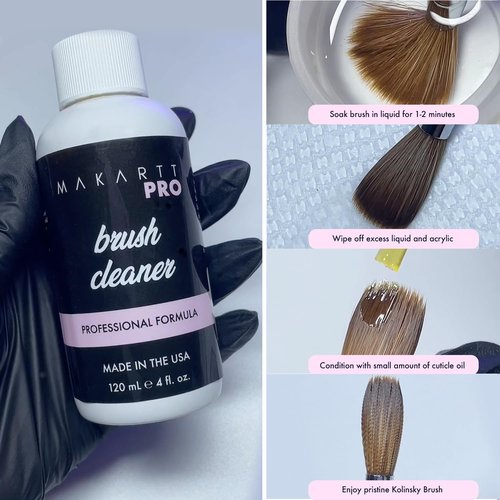MakarttPro Professional Nail Brush Cleaner & Conditioner, Acrylic Nail Prep & Sanitation Solution for Kolinsky & Acrylic Nail Brushes, Prevents Hardening, Extends Brush Life, Made in USA, 4oz / 118ml