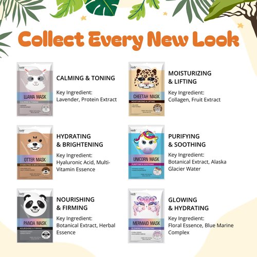 Epielle Character Face Mask Cheetah 6 Pack, Fun & Effective Korean Skin Care, Spa Party Favors, Stocking Stuffers, Birthday Gifts for Women, Self Care Gifts