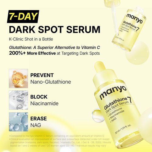 MANYO Glutathione 7 Dark Spot Serum - Niacinamide for Even Skin Tone & Radiance | 1.01 fl. oz (30ml)