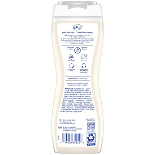 Dial Body Wash, Healthy Hydration, Coconut Milk + Vitamin E, 16 fl oz (Pack of 4), Gentle, Leaves Skin Feeling Soft In 1 Shower, Dermatologist-Tested, No Parabens & Silicones