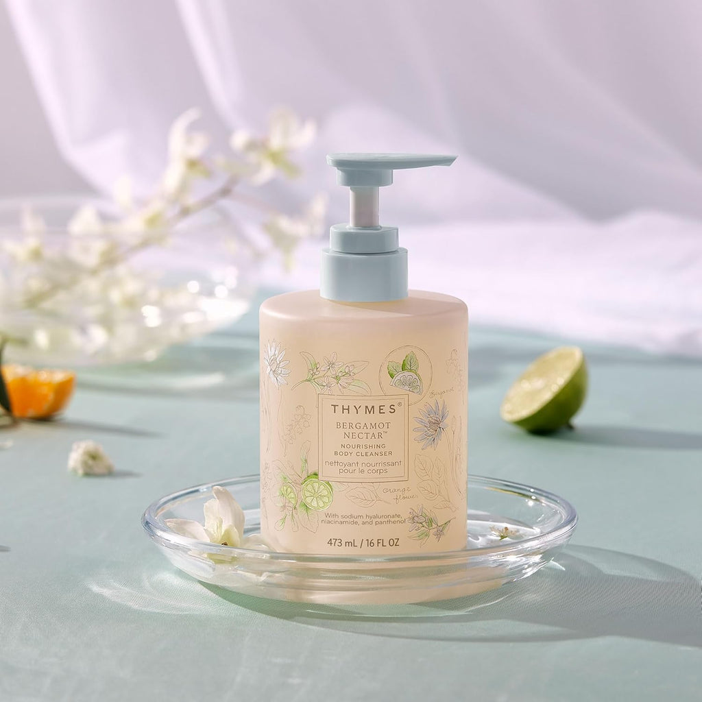 Thymes Nourishing Body Cleanser - Hydrating Body Wash with Pump | Bergamot Nectar, 16 fl oz