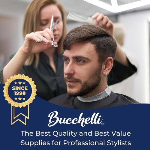 Bucchelli 7 Inch Hair Cutting Scissors Professional - Japanese 440A Barber Scissors 7 Inch - Salon Scissors for Hair -Micro Bevel Edge with Adjustable Tension Knob - Hair Shears Black (Black Right 7")