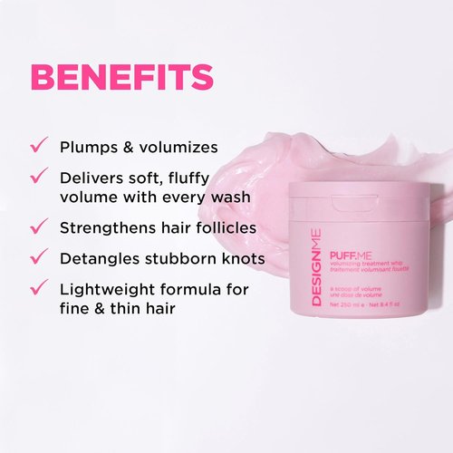 Design.Me PUFF.ME Volumizing Treatment Whip - Lightweight Hair Mask with Hyaluronic Acid for Fine & Medium Hair | Adds Volume & Thickness