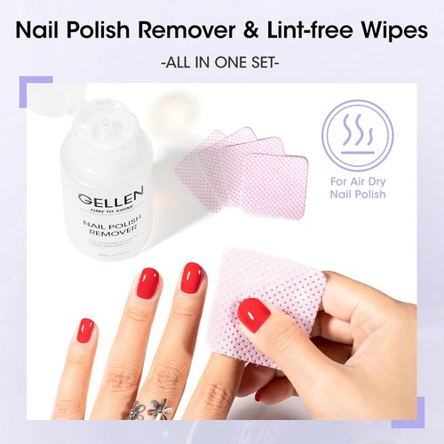 Gellen Nail Polish Remover - Non-Acetone Pump Dispenser with 200 Lint-Free Wipes | 6.1 Fl. Oz Kit