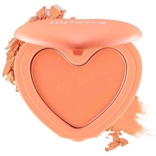 Lilybyred Luv Beam Cheek - Heart-Shaped Korean Powder Blush, Soft Matte Finish, 0.16 oz (03 Flush Orange)