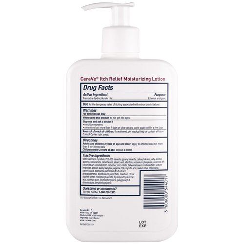 CeraVe Anti Itch Moisturizing Lotion with Pramoxine Hydrochloride, Relieves Itch with Minor Skin Irritations, Sunburn Relief, Bug Bites, 16 Ounces