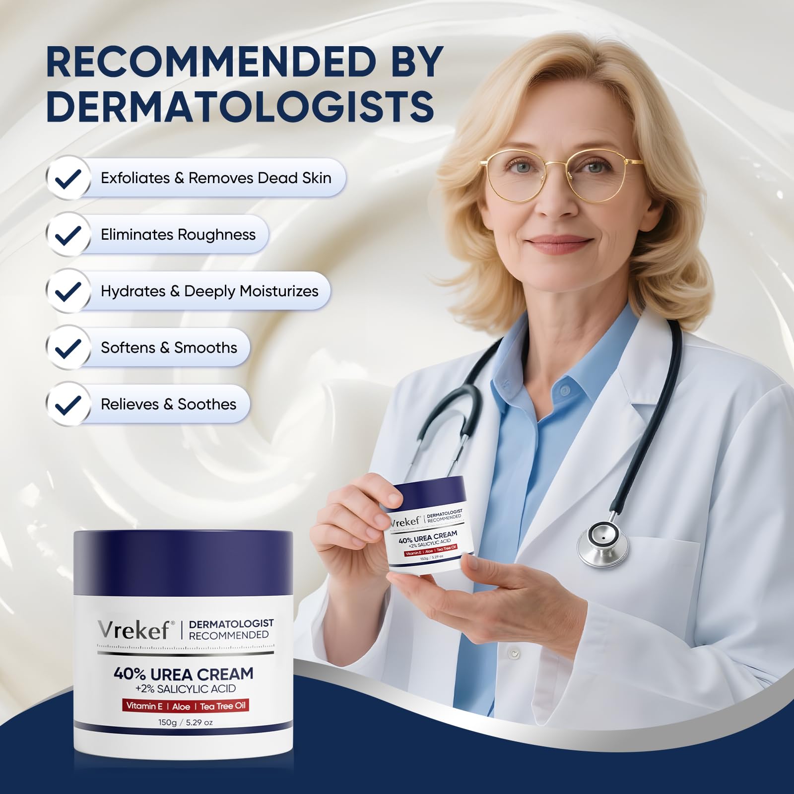 VREKEF Urea Cream 40 Percent for Feet Maximum Strength, Urea Cream 40% Plus Salicylic Acid 2%, Foot & Hand Cream for Dry Cracked