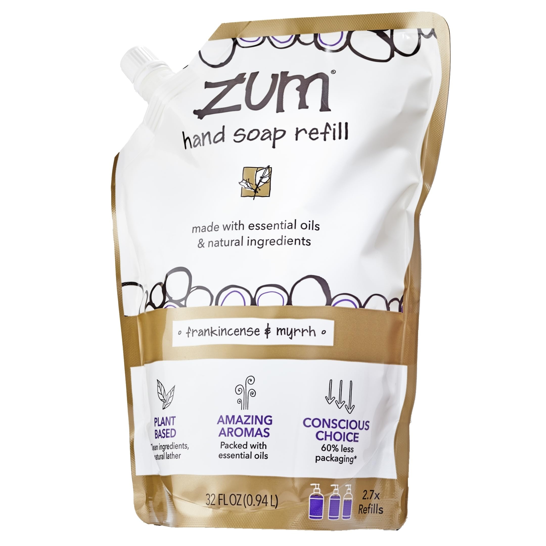 Zum Indigo Wild Hand Soap – Natural Liquid Soap – Frankincense & Myrrh Scent – Ideal for Bathroom & Kitchen – 32 oz