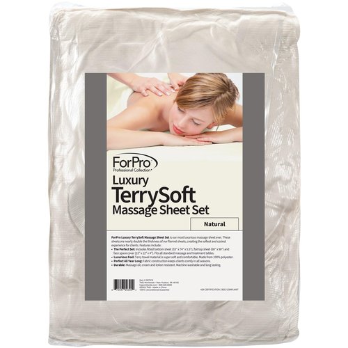 ForPro Luxury TerrySoft 3-Piece Massage Sheet Set, Natural, Ultra-Soft, Stain and Wrinkle-Resistant, Includes Flat and Fitted Sheets and Face Rest Cover