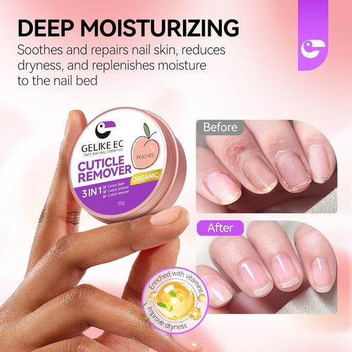 Gelike Cuticle Cream - Organic Moisturizer for Dry, Damaged Cuticles | Professional Nail Repair Balm - Peach Scent