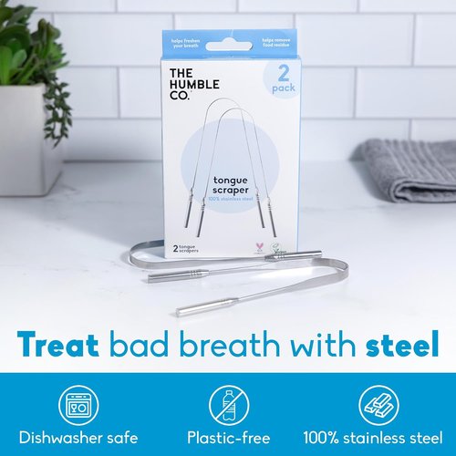 Humble Co. Tongue Scraper - 100% Stainless Steel Cleaner for Adults & Kids | 2 Pack for Fresh Breath