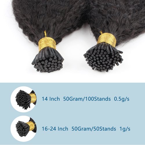 ABH AMAZINGBEAUTY HAIR Pre Bonded Kinky Straight Hair Extensions Real Human Hair I Tip Fusion Hair Extensions for Black Women Brazilian Kinky Straight Hair Natural Black I Tips 50g 50strands 16 Inch