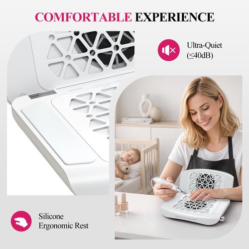 Nail Dust Collector, 14700RPM Foldable Dual-Turbo Fan with 30 Filter Papers for Acrylic Nails Salon & Home - Off White