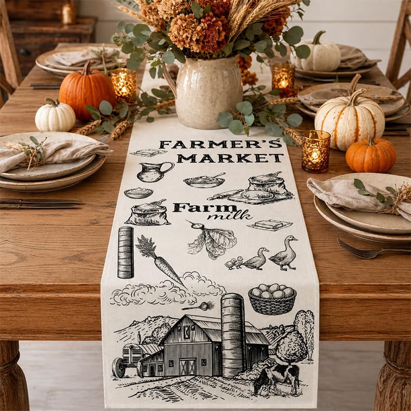 Farmhouse Cow Pattern Table Runner for Kitchen Dining Decor 13x72