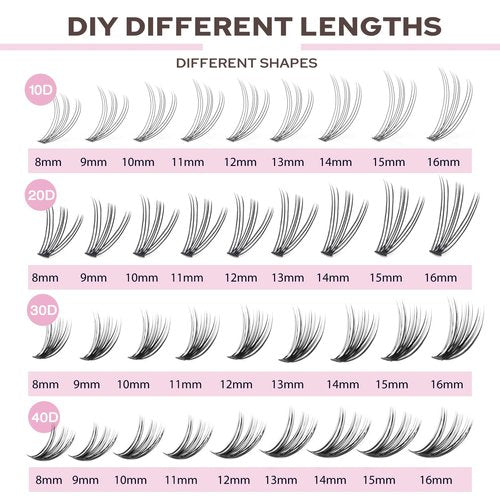 FinyDreamy 30D Lash Clusters 280pcs Individual Lashes 8-16mm Mix Lengths Volume Cluster Lashes C Curl 0.07mm Thickness Eyelash Individual Cluster Lashes And Apply Under Your Lashes (30D 8-16mm)