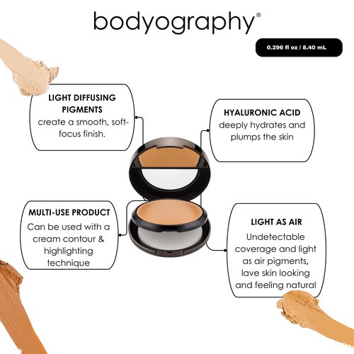 Bodyography Silk Cream Foundation – Light/Medium | Hydrating, Weightless Liquid Cream Foundation with Hyaluronic Acid & African Rooibos Tea | Medium-to-Full Coverage, Luminous Finish