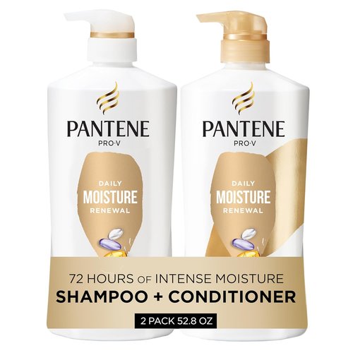 Pantene Shampoo & Conditioner Set - Daily Moisture Renewal for Dry, Color-Treated Hair | 52.8 Oz + Miracle Rescue Shot (0.5 Oz)