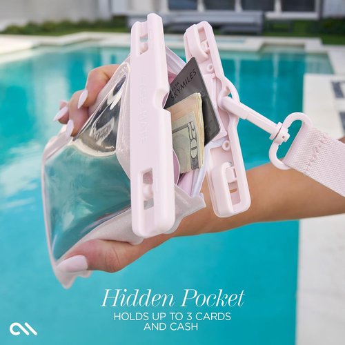 Case-Mate Wavy Waterproof Phone Pouch | IP68 Large Floating Case with Crossbody Lanyard - Ballet Pink Twinkle
