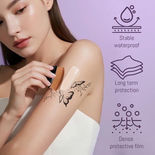 Skiennix Body Coverage Perfector - Waterproof Makeup with Brush & Puff - Full Coverage for Tattoos & Scars (2.0oz Natural Beige)