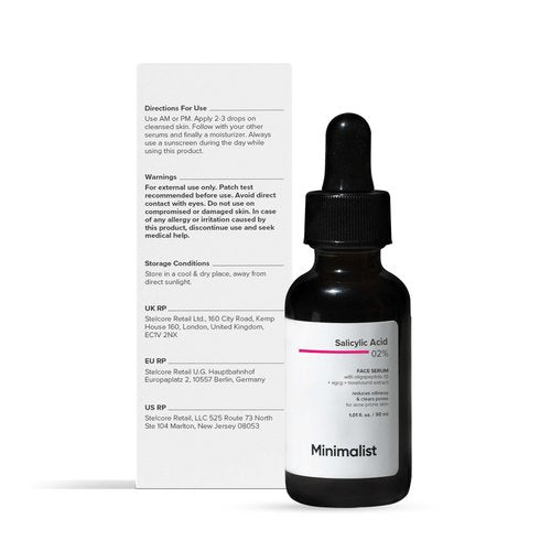 Minimalist Salicylic Acid 2% Serum For Acne, Blackhead & Open Pores | Reduces Excess Oil & Bumpy Texture | BHA Liquid Exfoliant for Acne Prone & Oily Skin | For Women & Men | 1 Fl Oz/30ml