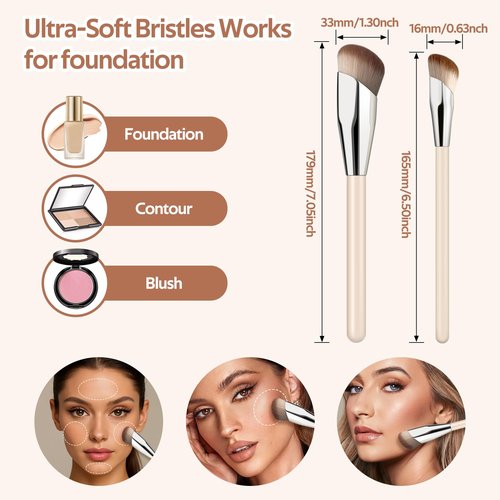 MUIIGOOD Angled Blush Brush, Face Makeup Liquid Blush Brush For A Sculpted Look, Great For Cream, Liquid Or Powder Blush Cheek Flawless Sculpting (2Pcs)