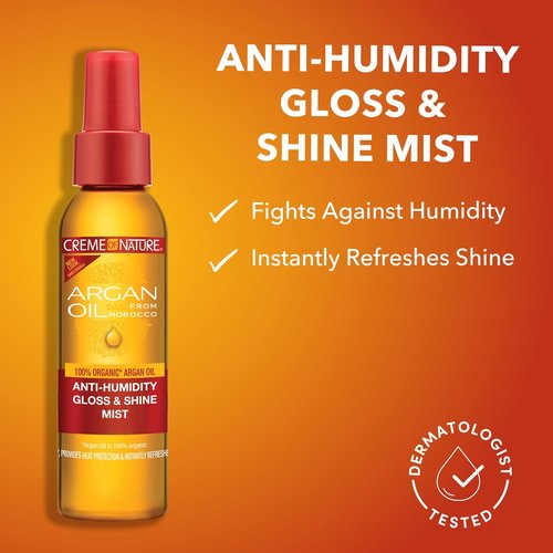 Creme of Nature Anti-Humidity Gloss & Shine Mist - Lightweight Frizz Control & Heat Protection | 4 oz, Organic Argan Oil