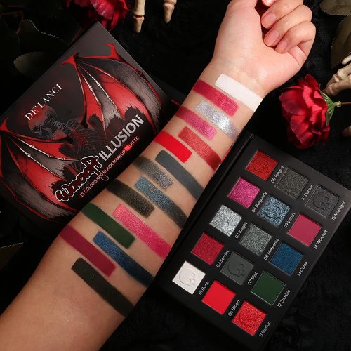 DE'LANCI Goth Eyeshadow Palette - Red & Black Shades for Bold Makeup | High Pigment, Vegan, 12 Colors