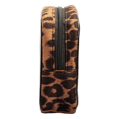 AGBIADD Fabric Leopard Print Clear Makeup Bag Travel Cosmetic Case Transparent Toiletry Bag with Zipper, Portable Make Up Organizer Traveling Compact Car Bag for Essentials (Brown)
