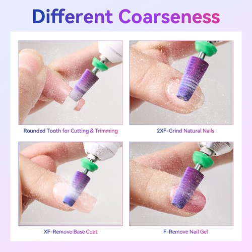 Makartt 5-in-1 Nail Drill Bits - 3/32" Shank Tungsten Carbide Tapered Bit for Fast Removal of Acrylic Nails, Hard Gel & Cuticles, Professional Nail E-File Bits for Nail Drill Machines (Fine, Purple）