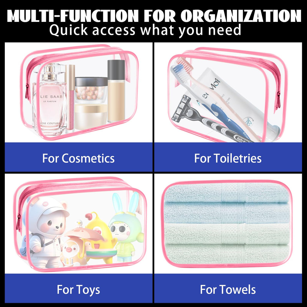 YedsIntu 16-Piece Makeup Bags, Waterproof Toiletry Bag Carry Pouch Portable Cosmetic Bag PVCTravel Clear Pouches Carry-on Travel Essentials Transparent Storage Organizer Bag (Rose Pink-M)