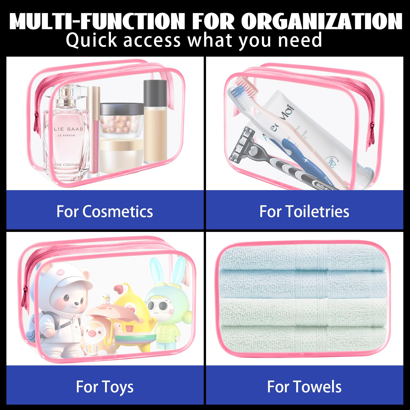 YedsIntu 16-Piece Makeup Bags, Waterproof Toiletry Bag Carry Pouch Portable Cosmetic Bag PVCTravel Clear Pouches Carry-on Travel Essentials Transparent Storage Organizer Bag (Rose Pink-M)