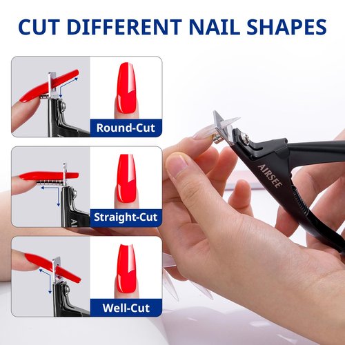AIRSEE Professional Acrylic Nail Clipper with 15PCS Magnets Fake False Nails Tip Cutter Nail Trimmer for Artificial Nail Manicure Nail Art Tool Home DIY Use Black
