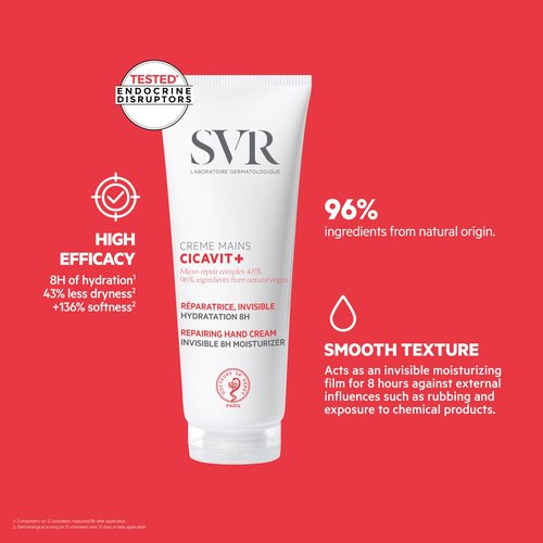 SVR Cicavit+ Hand Cream With Glycerin, Prebiotic & Coconut Oil. 8hr Protection For Extremely Dry Damaged Hands. Fragrance Free Moisturizer That Absorbs Quickly & Brings Immediate Relief. 2.5 Fl.oz.