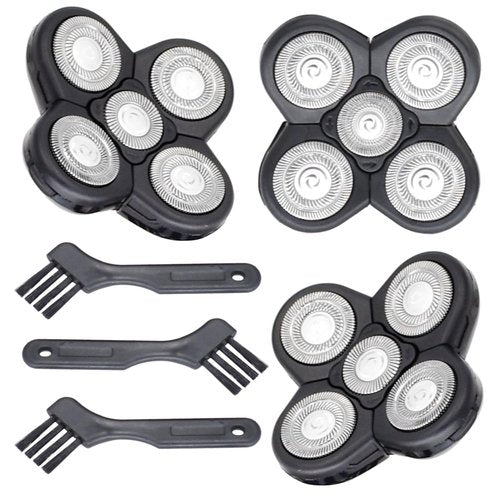BOEEA 3 Pack Blades Refills Compatible with Freebird Shaver, 5 Blades Shaver Replacement Head for Bald Men, Electric Razor Replacement Heads for Freedom Grooming with 3 Cleaning Brush