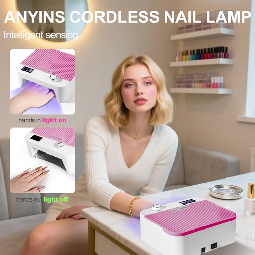 ANYINS UV Nail Lamp 120W, Professional UV LED Lamp for Gel Nails Long-Lasting 30Pcs Beads Cordless Gel Nail Light, Fast & Even Curing All Gel Polish with Smart Auto-Sensor for Home Salon DIY Pink